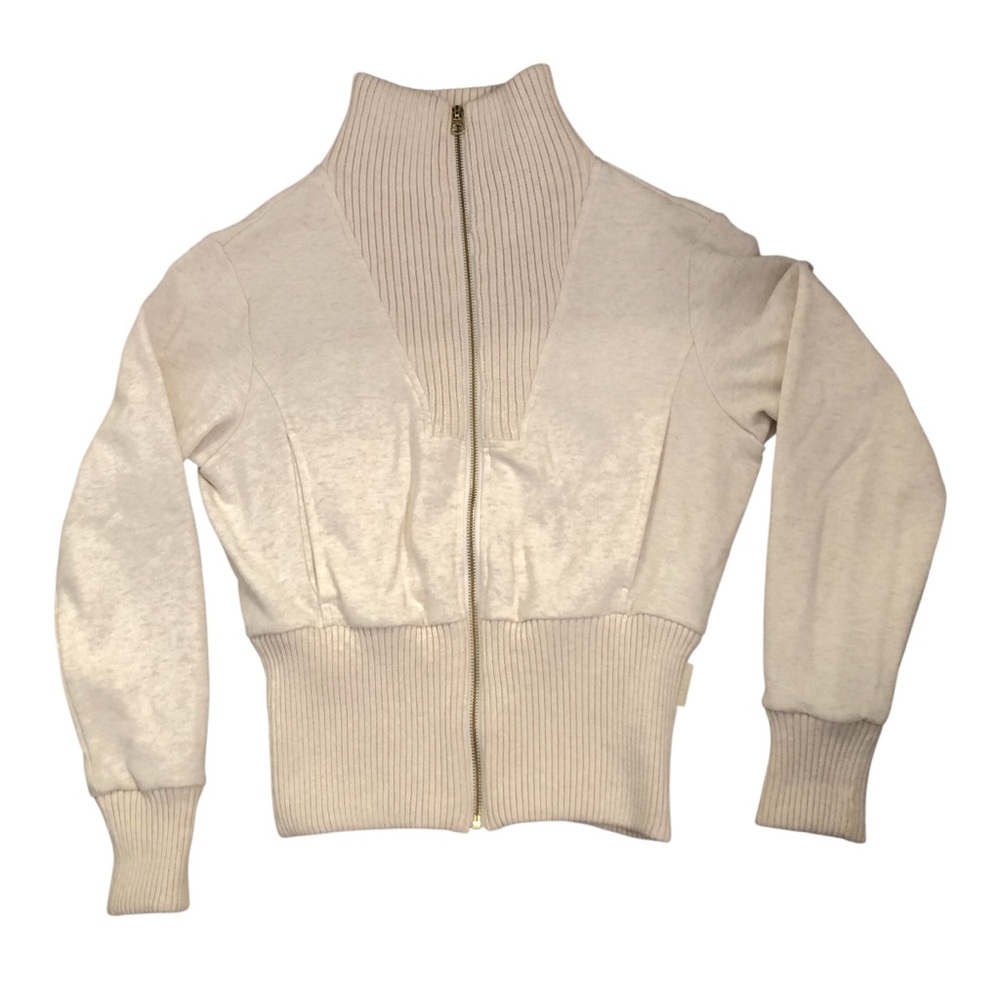 Athleisure Varley Cream Front Zip Sweater Knit Jacket with Fleece Lining Size M